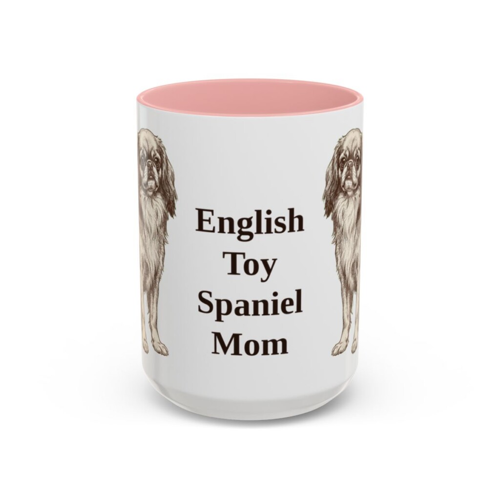 15oz English Toy Spaniel Dog Mom Mug, Pink, front view