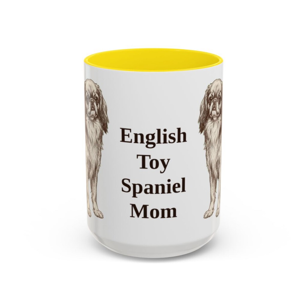 15oz English Toy Spaniel Dog Mom Mug, Yellow, front view