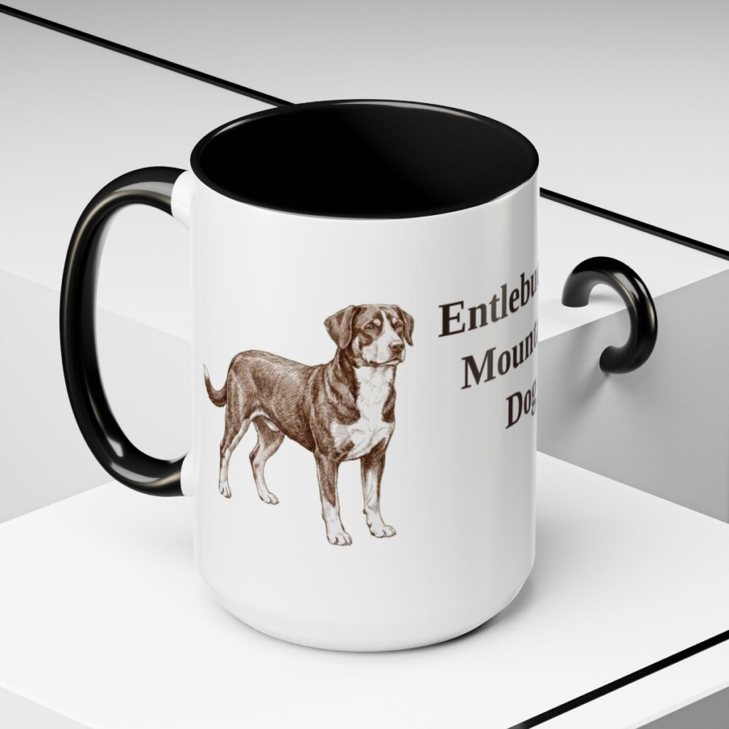 15oz-entlebucher-mountain-dog-mug-black-context-2 15oz Entlebucher Mountain Dog Mug, Black, lifestyle photo