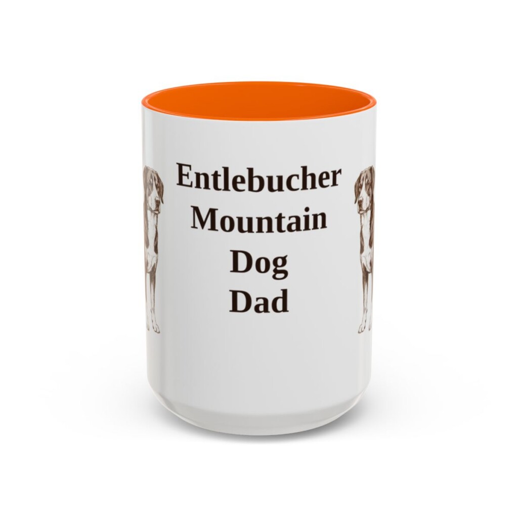 15oz Entlebucher Mountain Dog Dog Dad Mug, Orange, front view