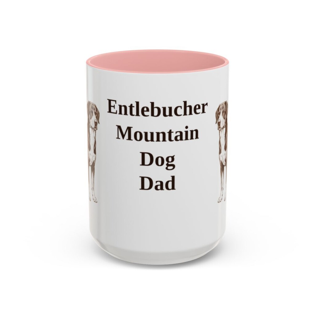 15oz Entlebucher Mountain Dog Dog Dad Mug, Pink, front view