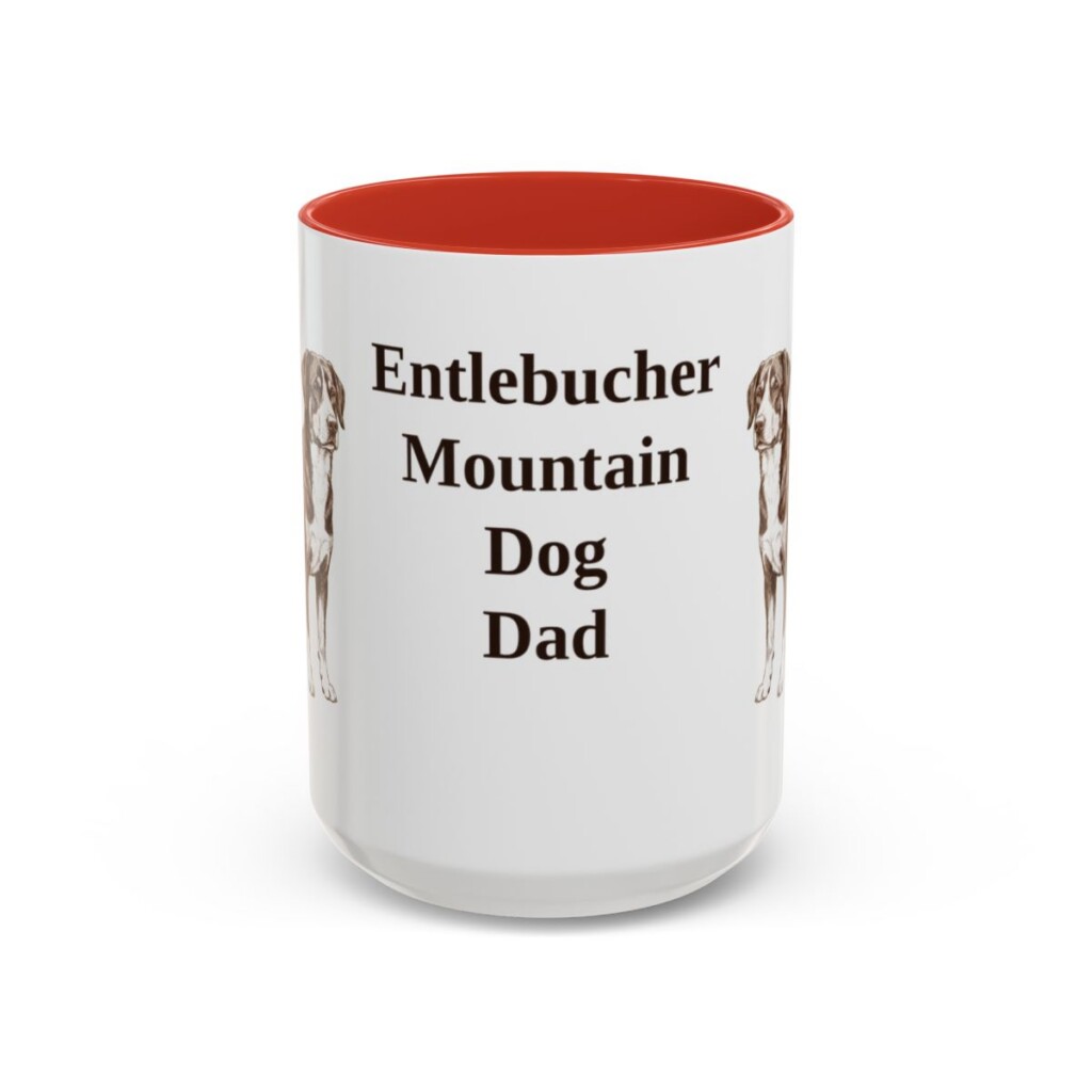15oz Entlebucher Mountain Dog Dog Dad Mug, Red, front view