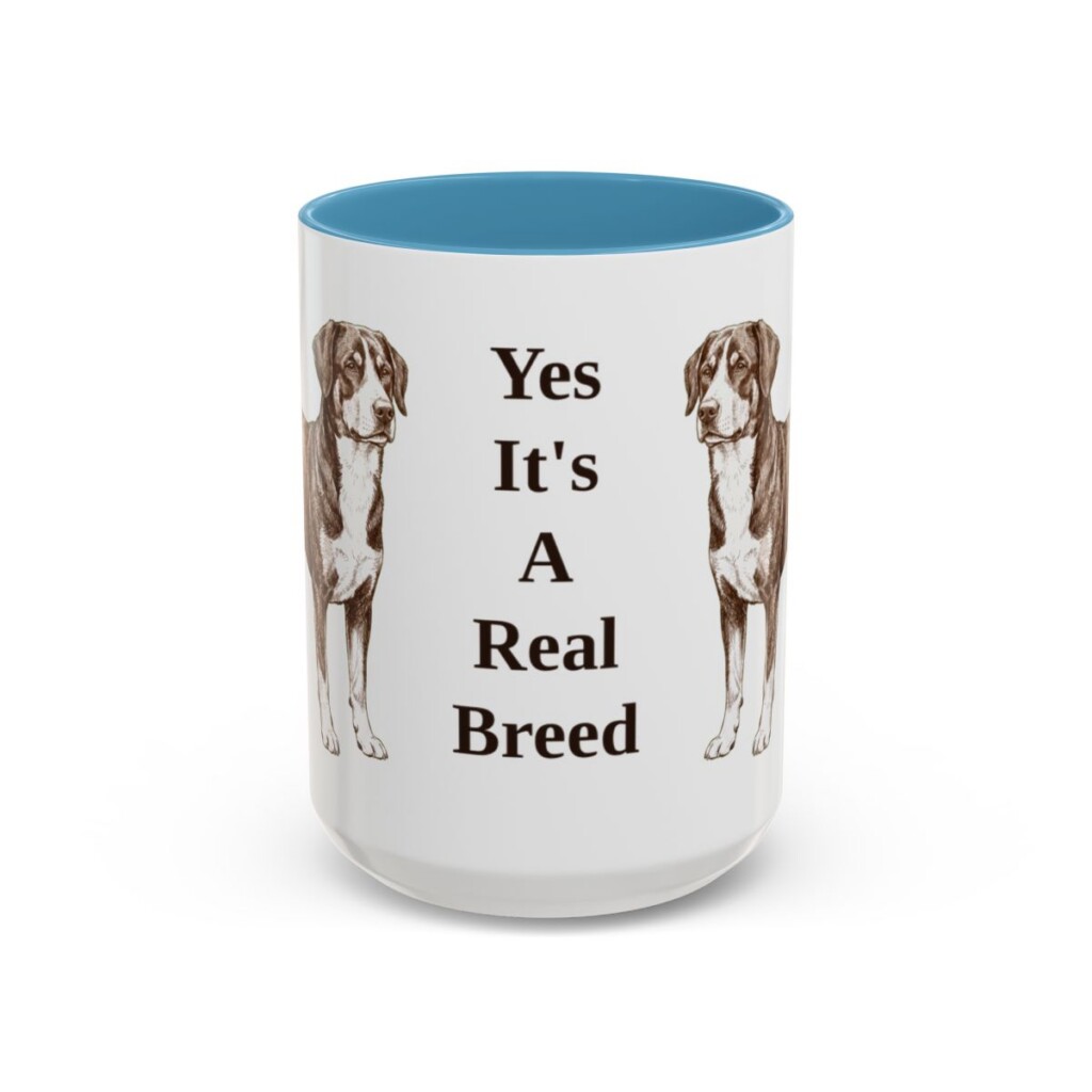 15oz Funny Entlebucher Mountain Dog Mug, Light Blue, front view