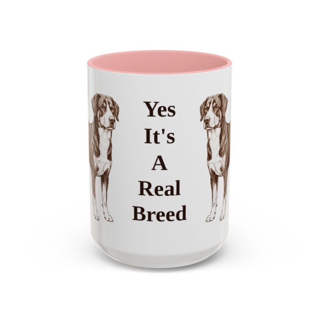 15oz Funny Entlebucher Mountain Dog Mug, Pink, front view
