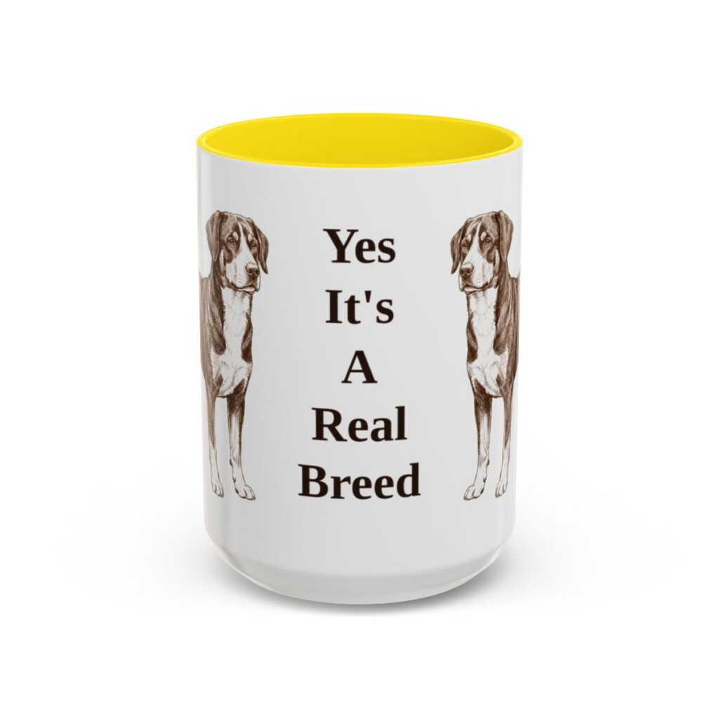 15oz Funny Entlebucher Mountain Dog Mug, Yellow, front view