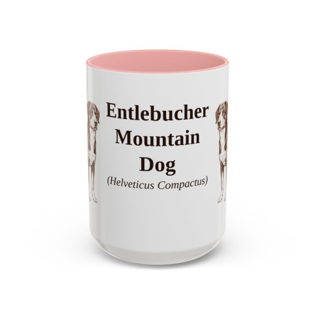 15oz-entlebucher-mountain-dog-mug-latin-pink 15oz Entlebucher Mountain Dog Latin Mug, Pink, front view