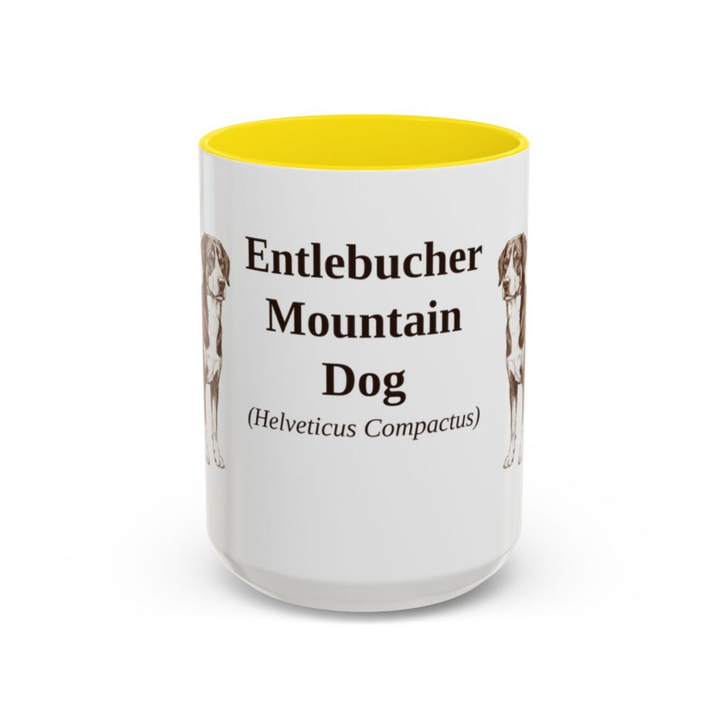 15oz-entlebucher-mountain-dog-mug-latin-yellow 15oz Entlebucher Mountain Dog Latin Mug, Yellow, front view