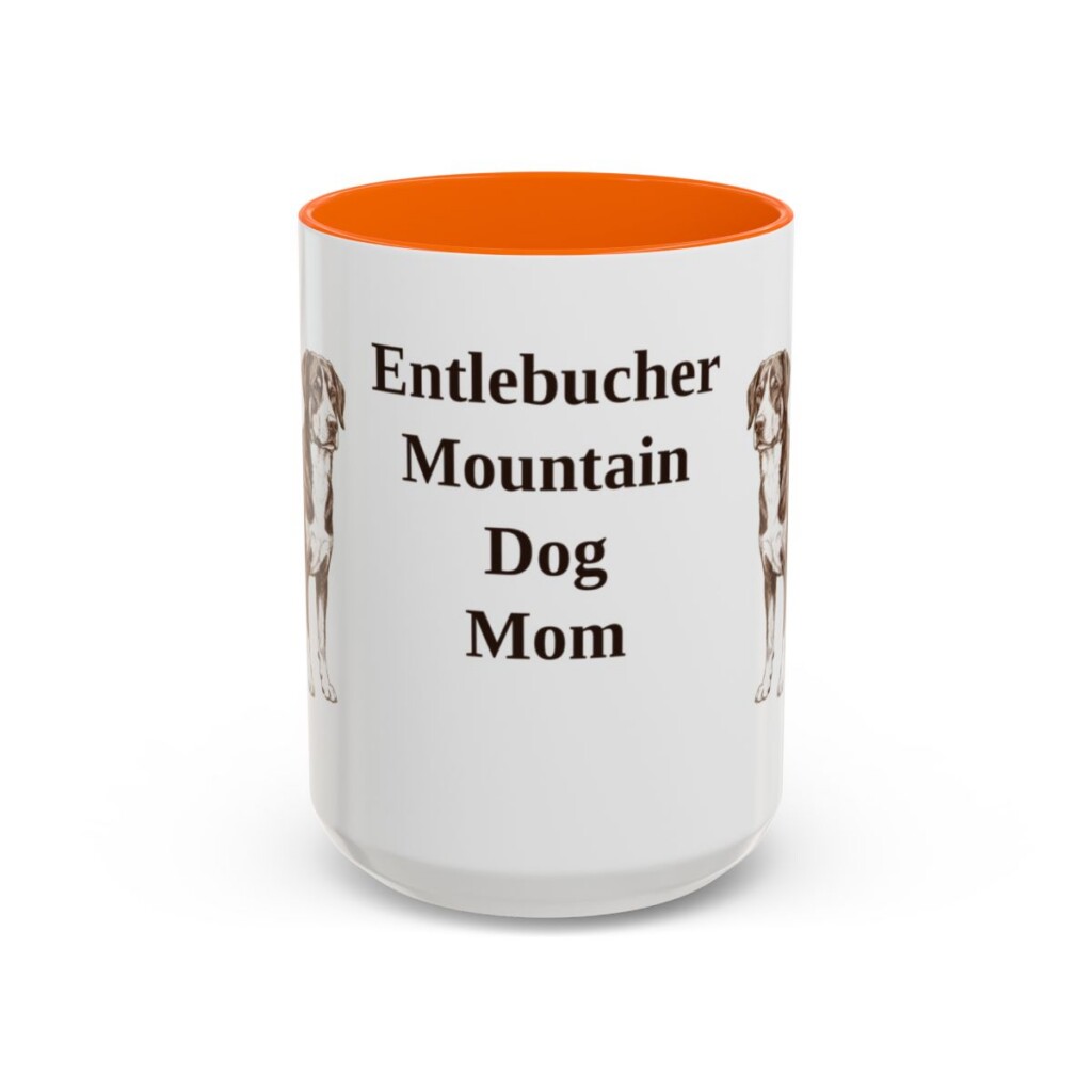 15oz Entlebucher Mountain Dog Dog Mom Mug, Orange, front view