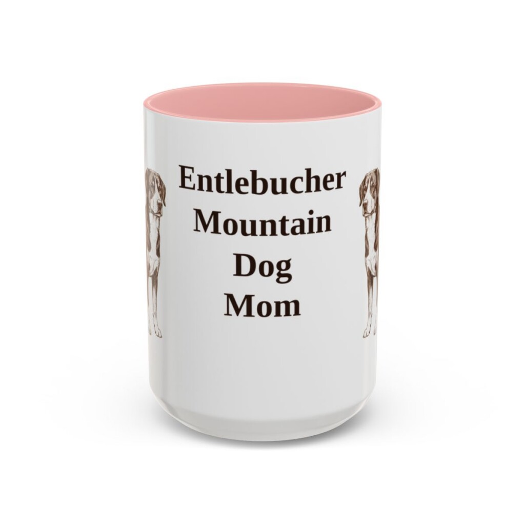 15oz Entlebucher Mountain Dog Dog Mom Mug, Pink, front view