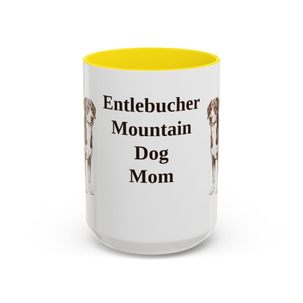 15oz Entlebucher Mountain Dog Dog Mom Mug, Yellow, front view