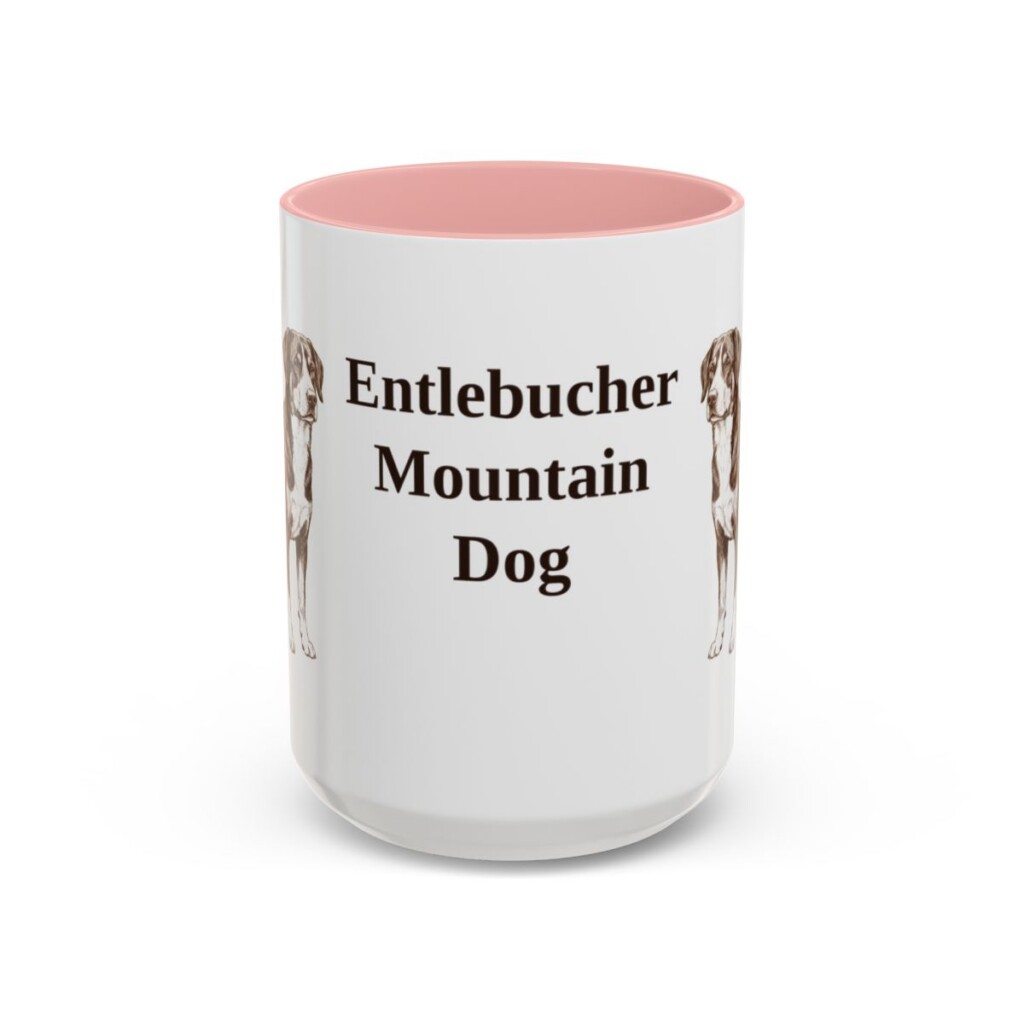 15oz-entlebucher-mountain-dog-mug-pink 15oz Entlebucher Mountain Dog Mug, Pink, front view