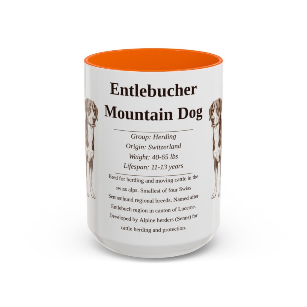 15oz Entlebucher Mountain Dog Mug, Orange, front view