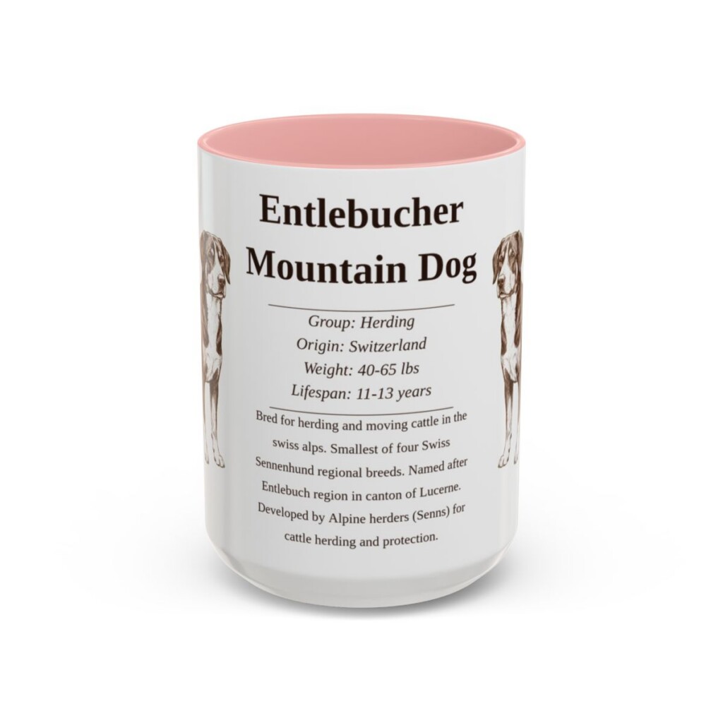 15oz Entlebucher Mountain Dog Mug, Pink, front view