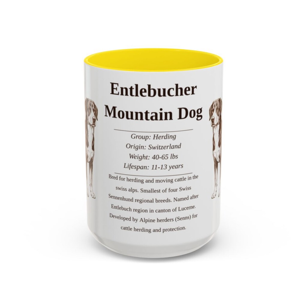 15oz Entlebucher Mountain Dog Mug, Yellow, front view