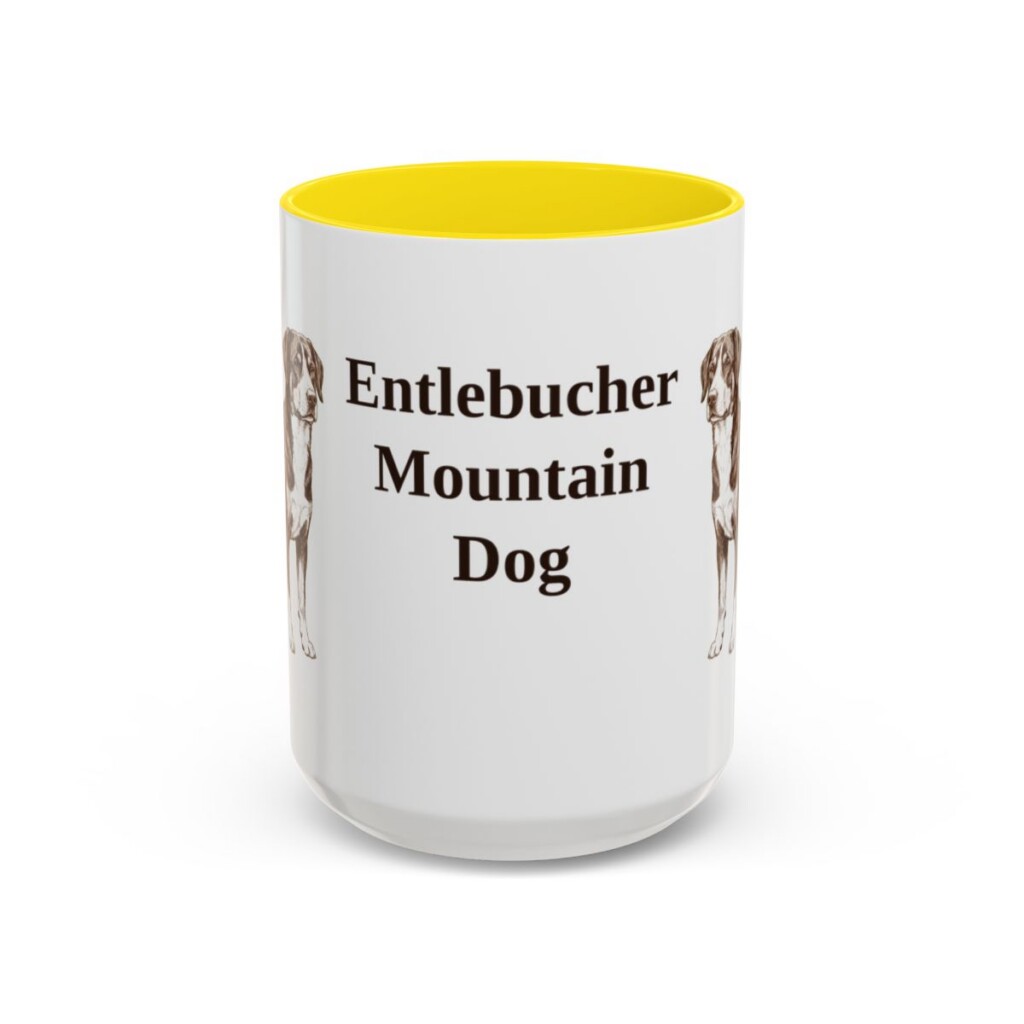15oz-entlebucher-mountain-dog-mug-yellow 15oz Entlebucher Mountain Dog Mug, Yellow, front view
