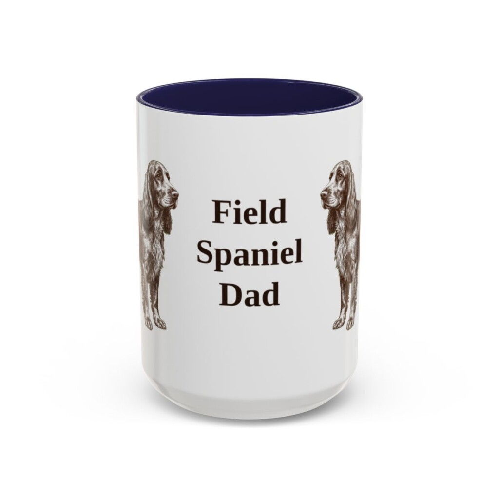 15oz Field Spaniel Dog Dad Mug, Navy, front view