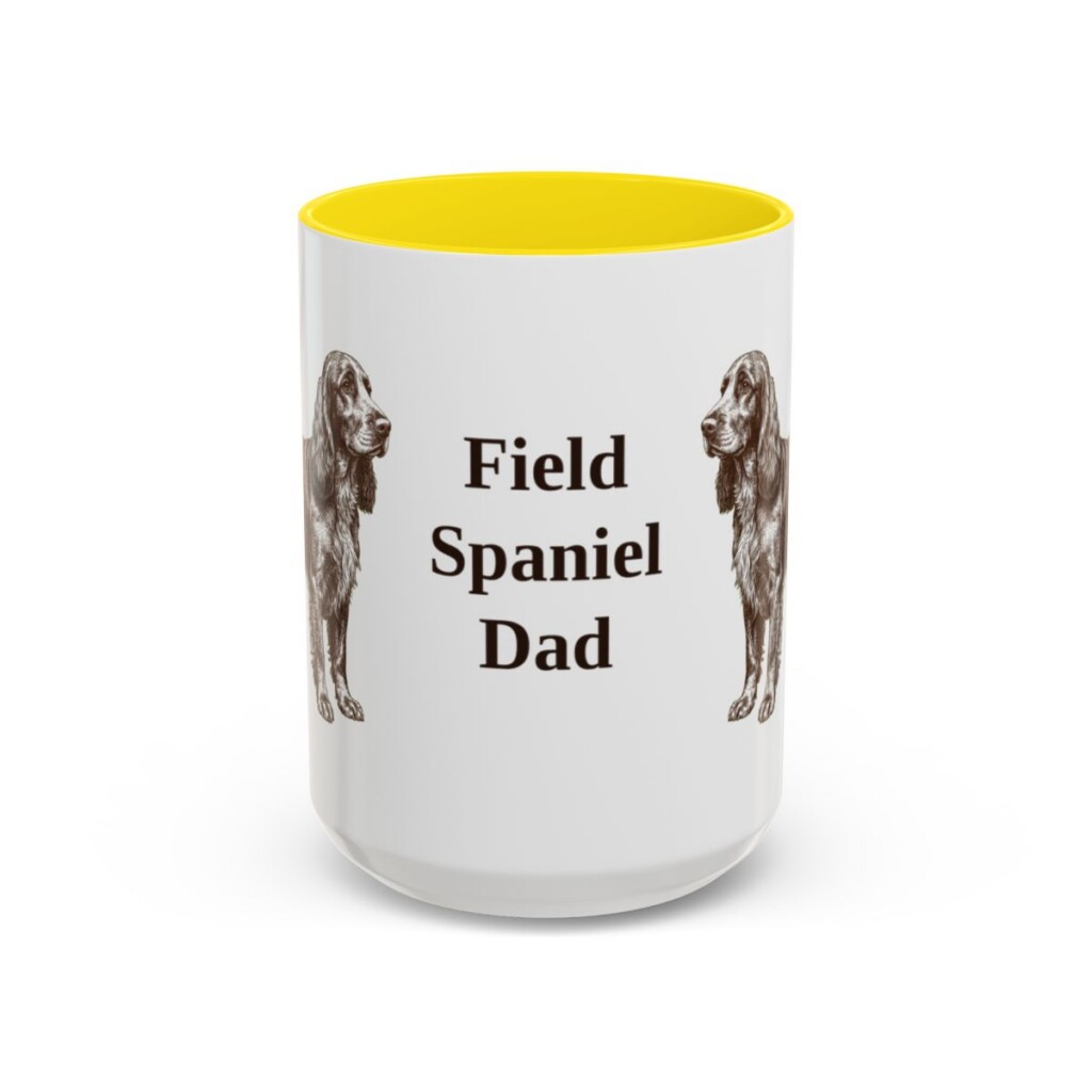 15oz Field Spaniel Dog Dad Mug, Yellow, front view