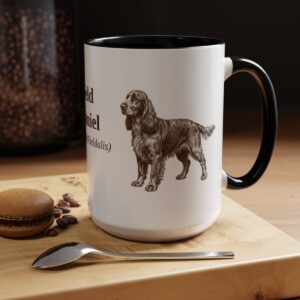 15oz Field Spaniel Latin Mug, Black, lifestyle photo