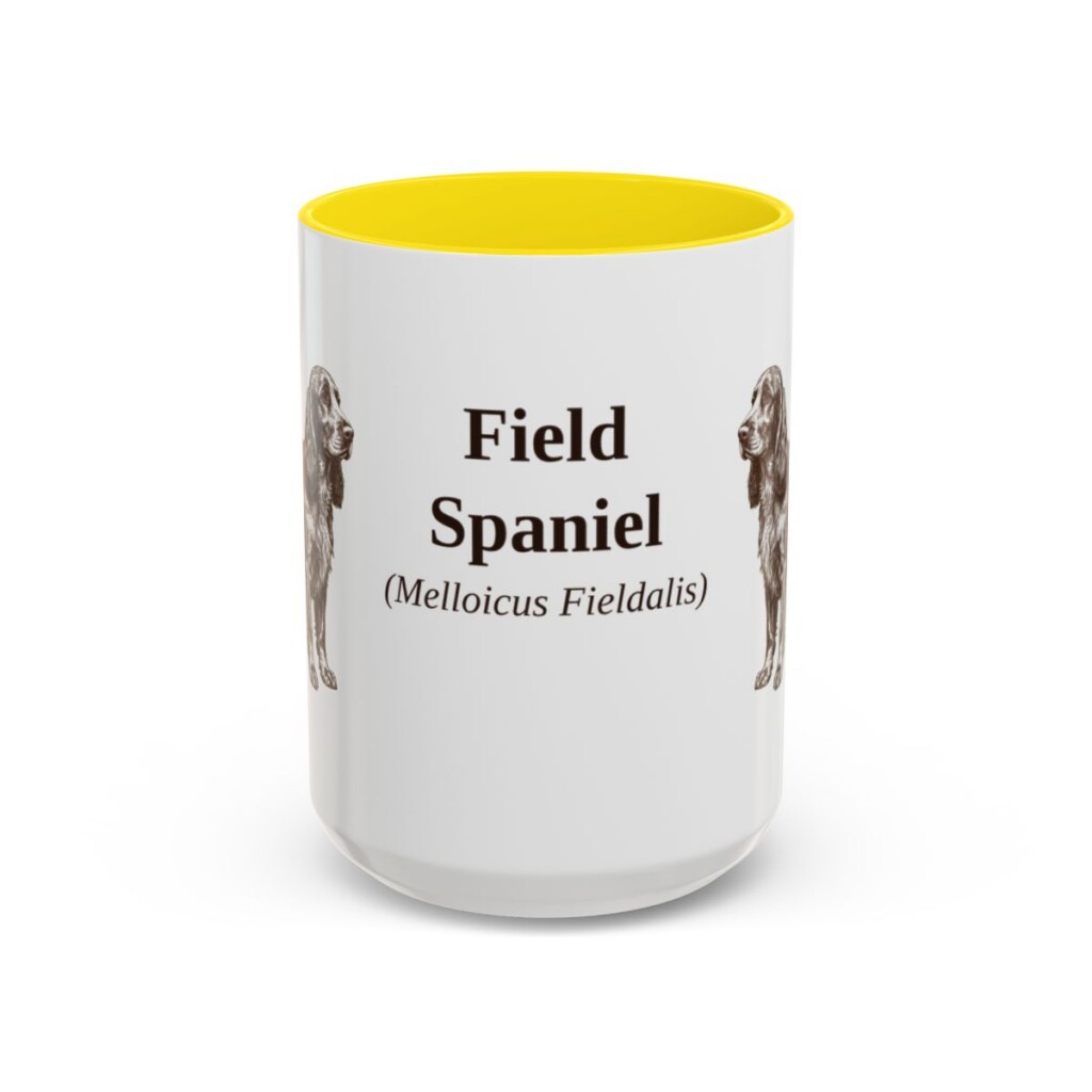 15oz-field-spaniel-mug-latin-yellow 15oz Field Spaniel Latin Mug, Yellow, front view