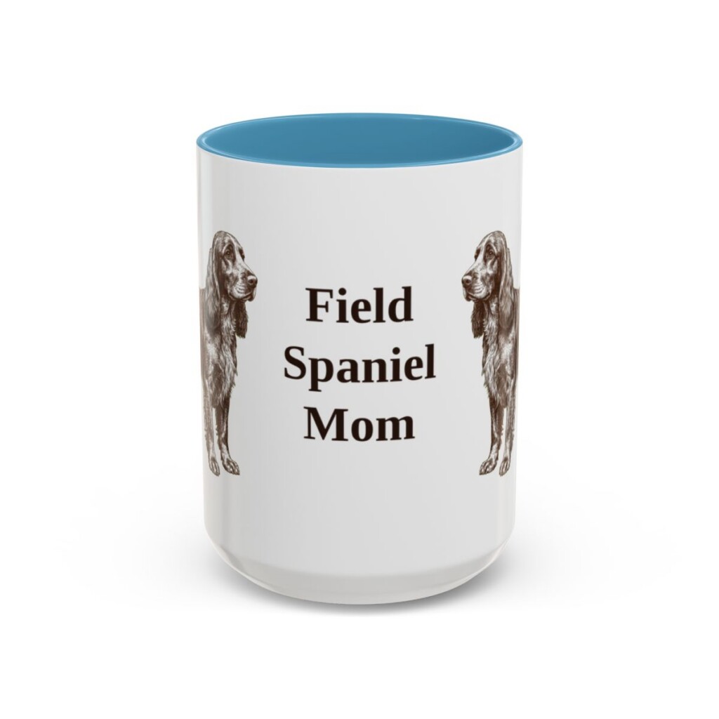 15oz Field Spaniel Dog Mom Mug, Light Blue, front view
