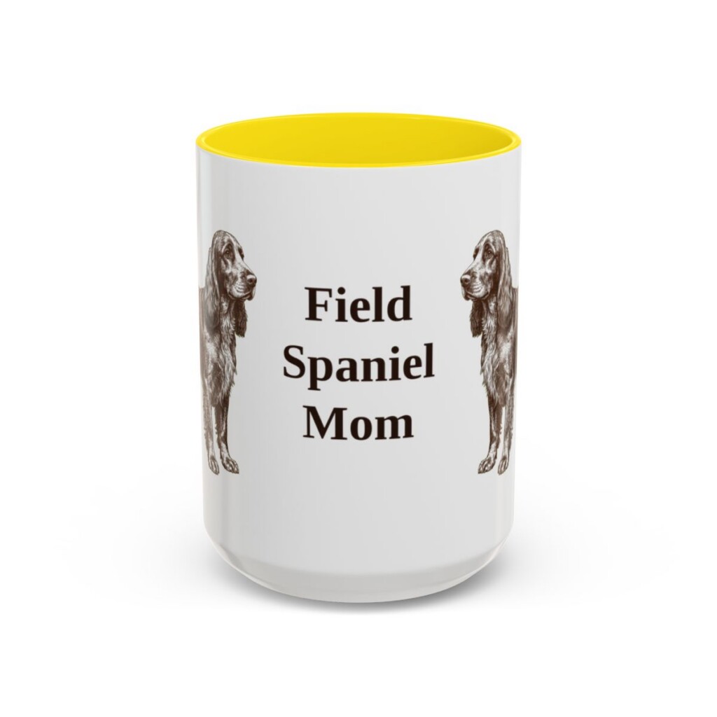15oz Field Spaniel Dog Mom Mug, Yellow, front view