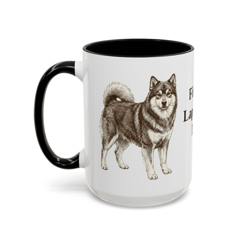 15oz Finnish Lapphund Dog Dad Mug, Black, left side view