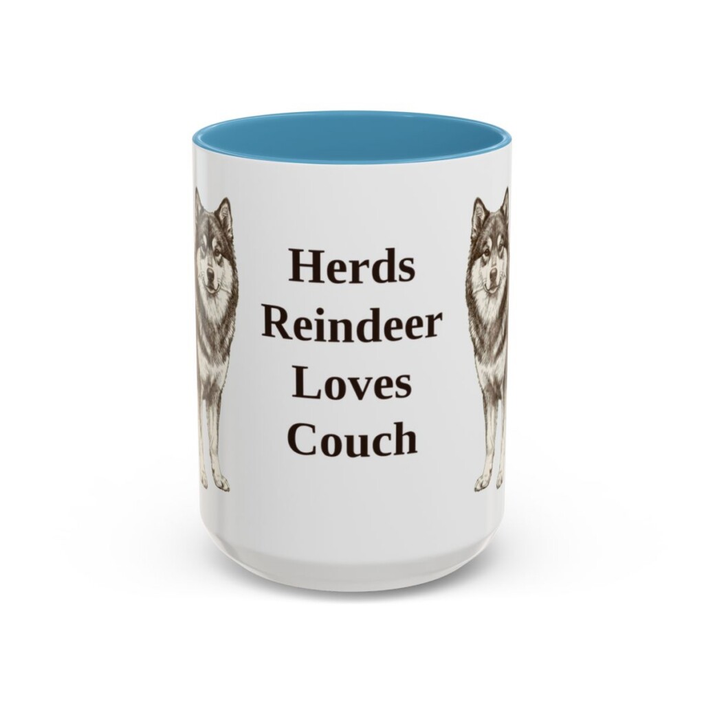 15oz Funny Finnish Lapphund Mug, Light Blue, front view
