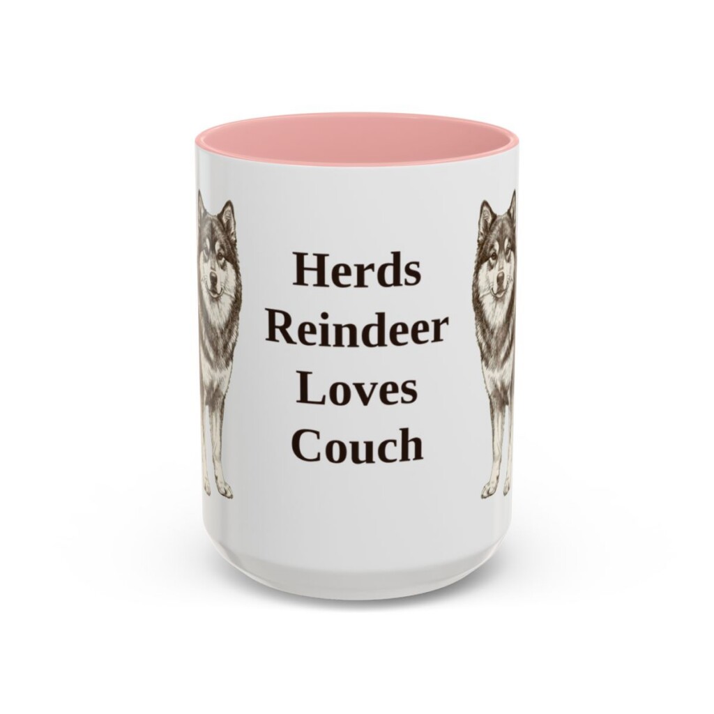 15oz Funny Finnish Lapphund Mug, Pink, front view