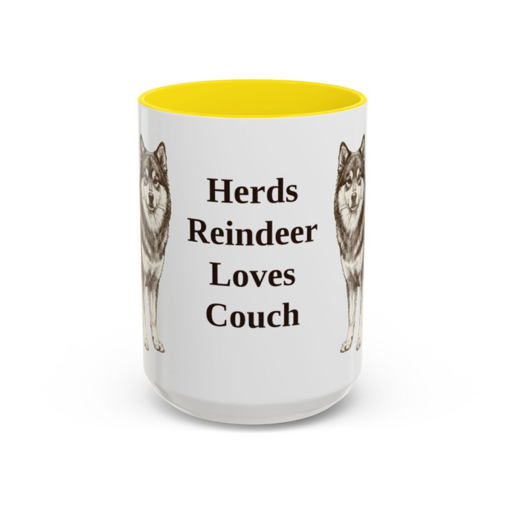 15oz Funny Finnish Lapphund Mug, Yellow, front view