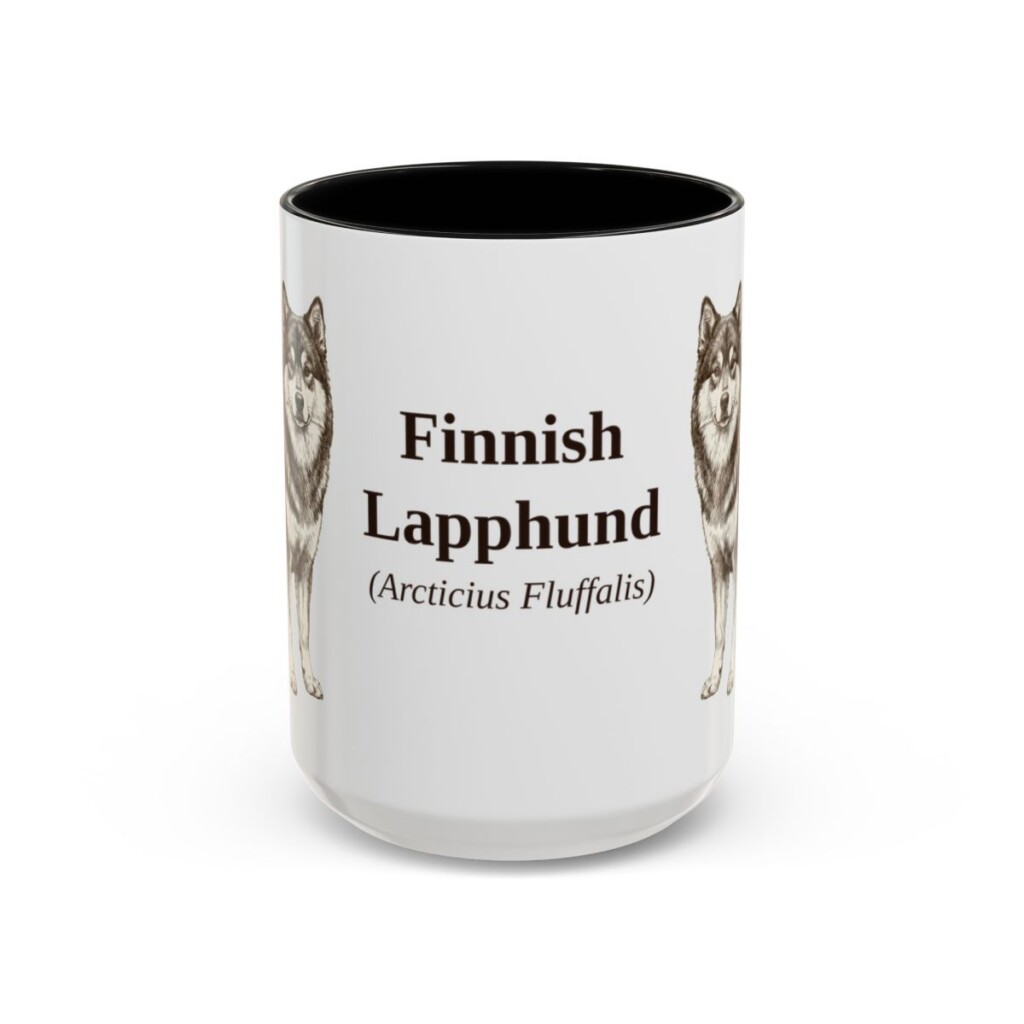 15oz Finnish Lapphund Latin Mug, Black, front view
