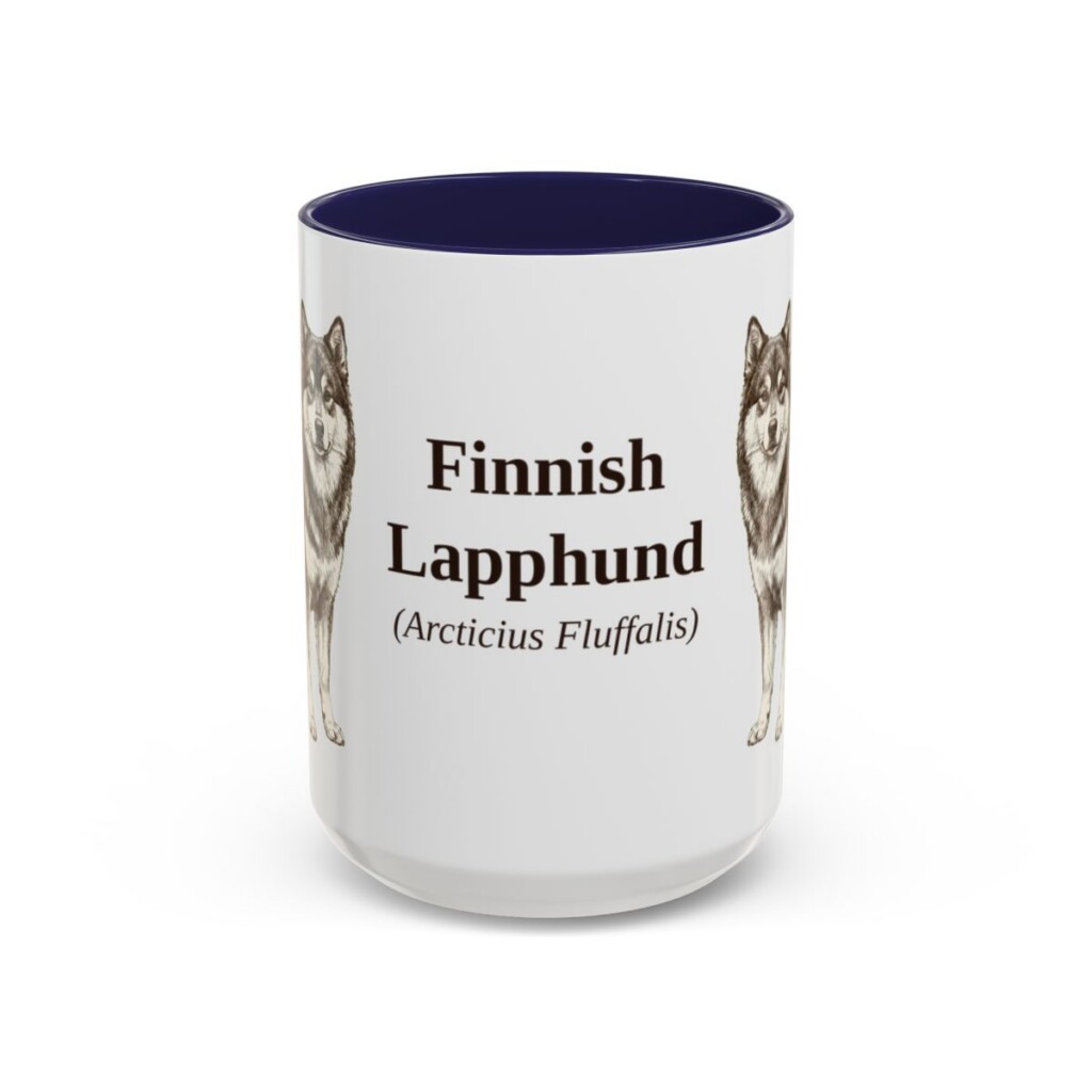 15oz Finnish Lapphund Latin Mug, Navy, front view