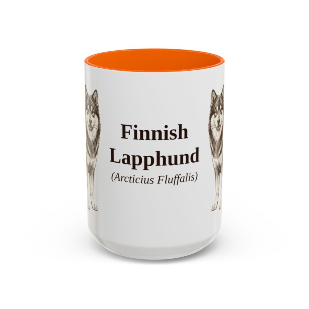 15oz Finnish Lapphund Latin Mug, Orange, front view