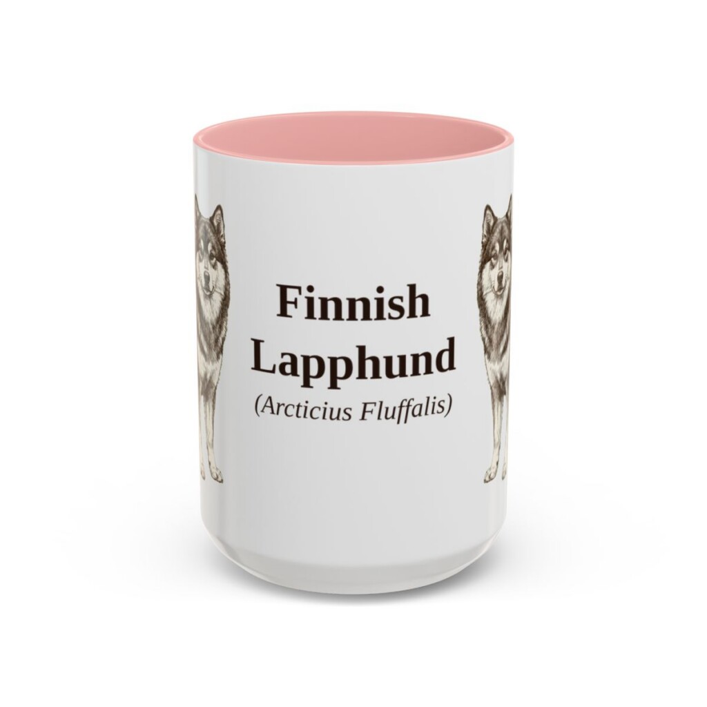 15oz Finnish Lapphund Latin Mug, Pink, front view