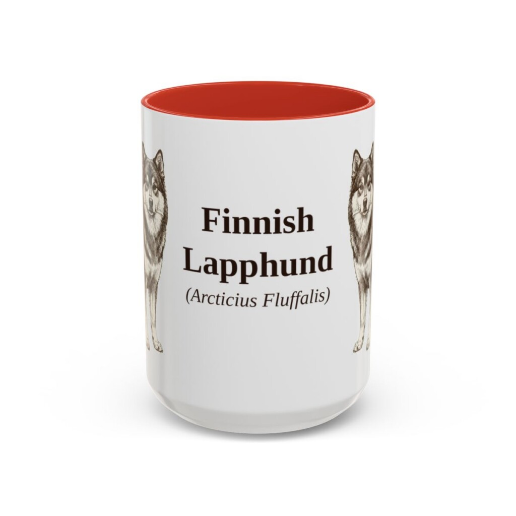 15oz Finnish Lapphund Latin Mug, Red, front view