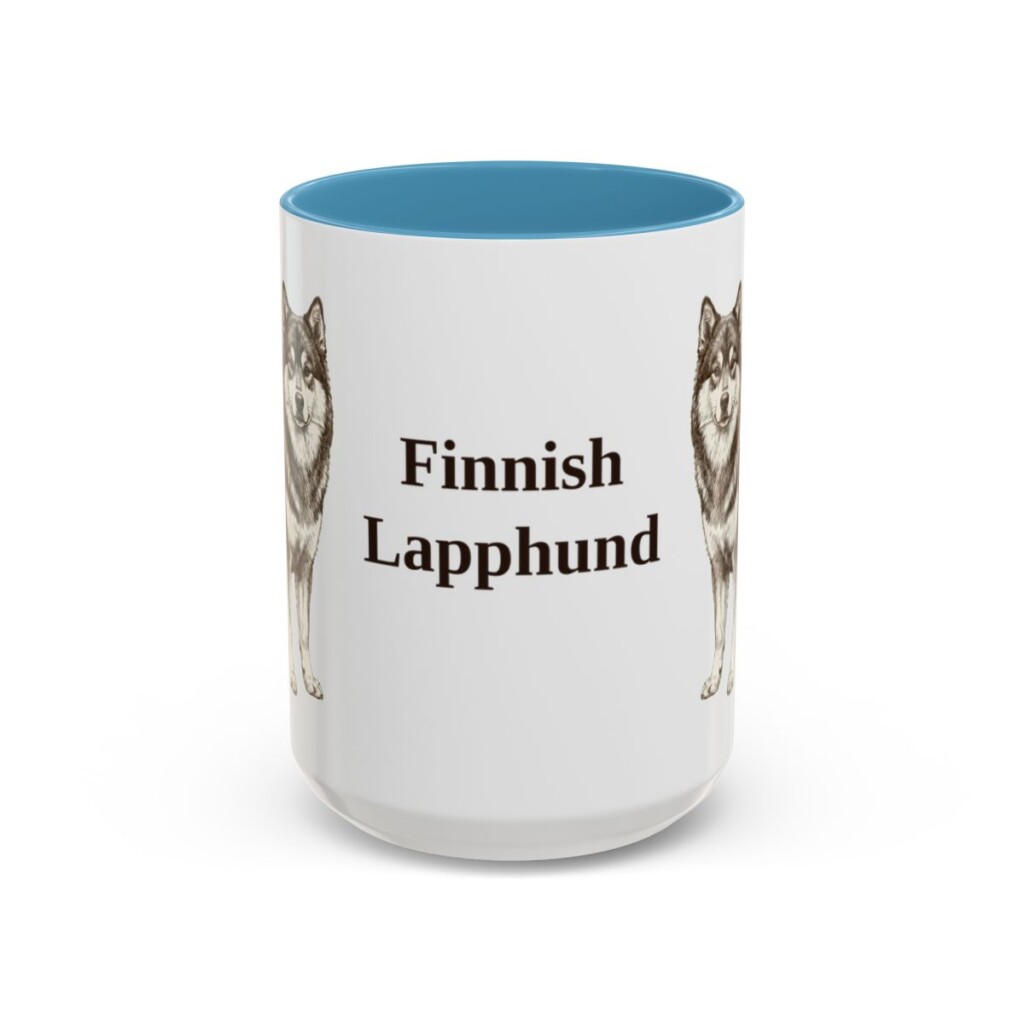 15oz-finnish-lapphund-mug-light-blue 15oz Finnish Lapphund Mug, Light Blue, front view