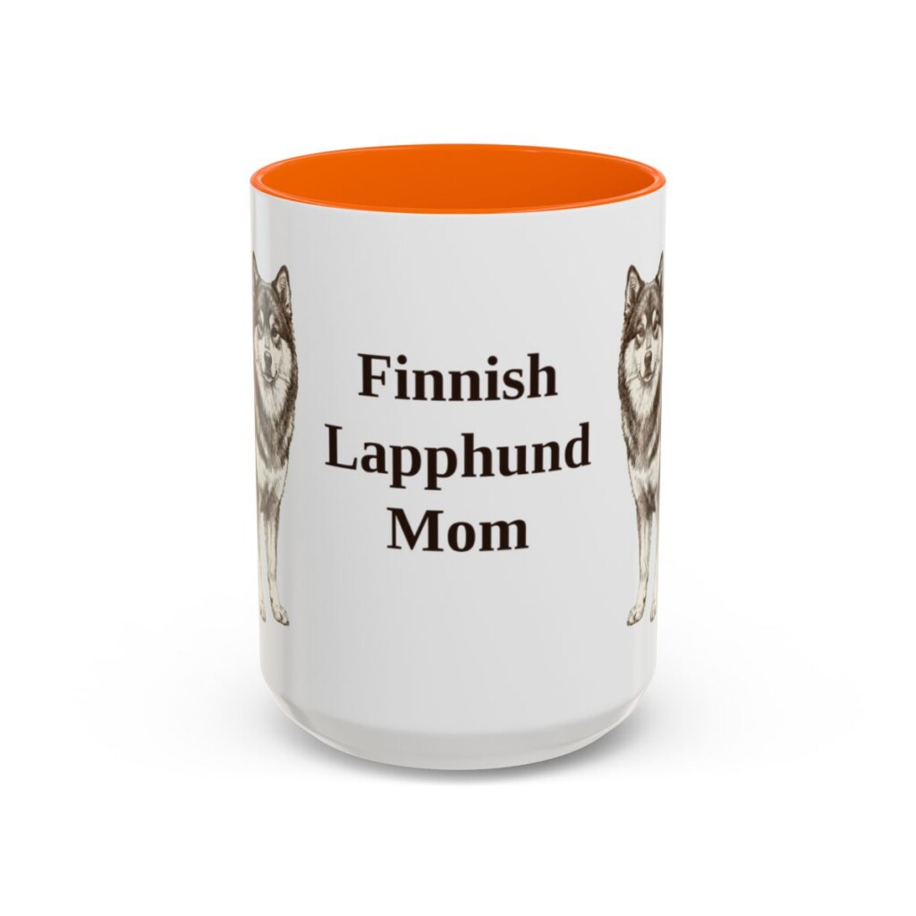 15oz Finnish Lapphund Dog Mom Mug, Orange, front view