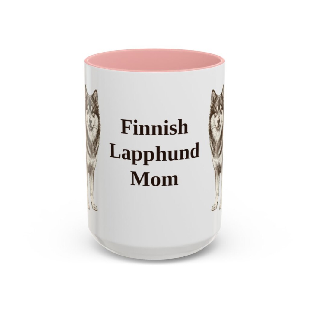 15oz Finnish Lapphund Dog Mom Mug, Pink, front view