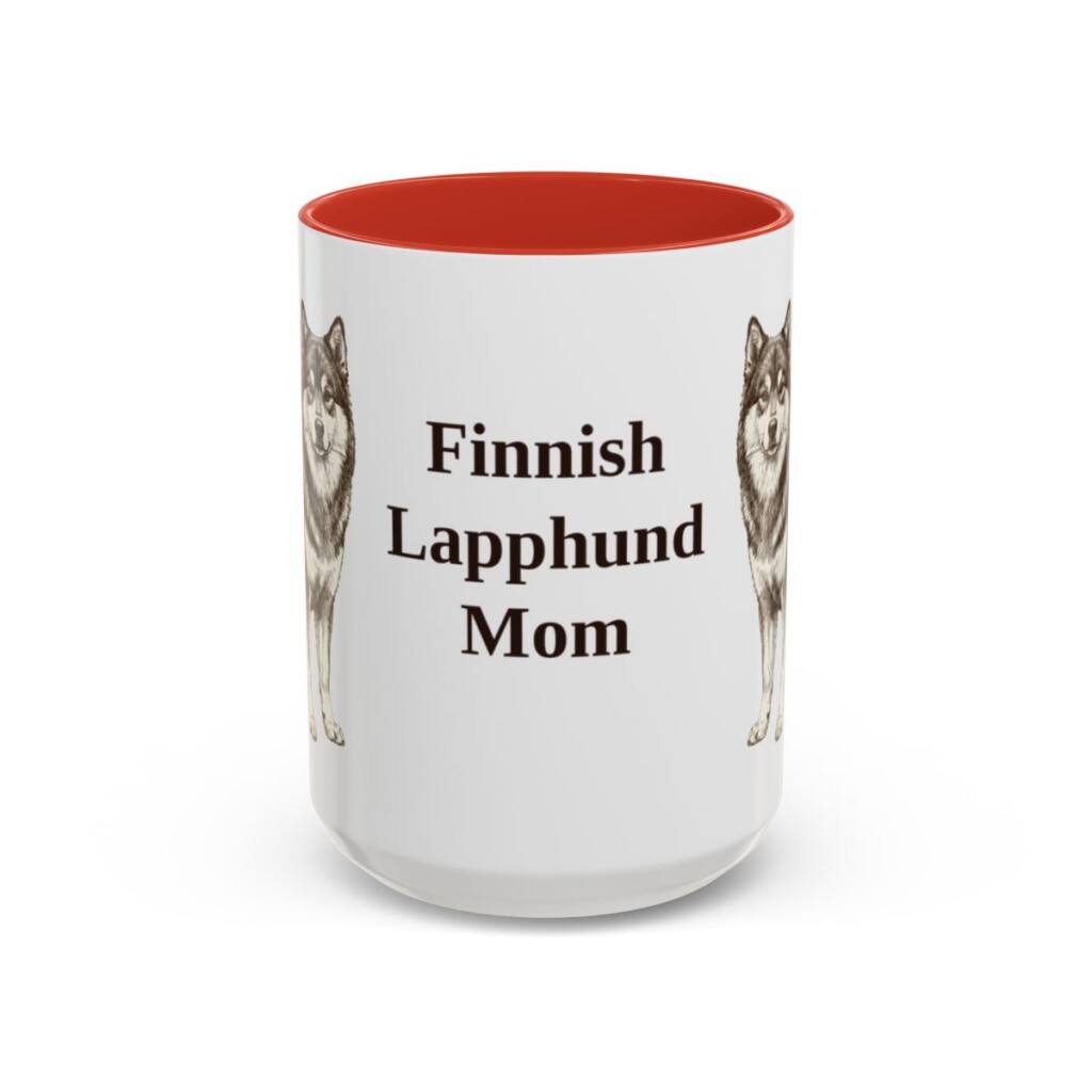 15oz Finnish Lapphund Dog Mom Mug, Red, front view