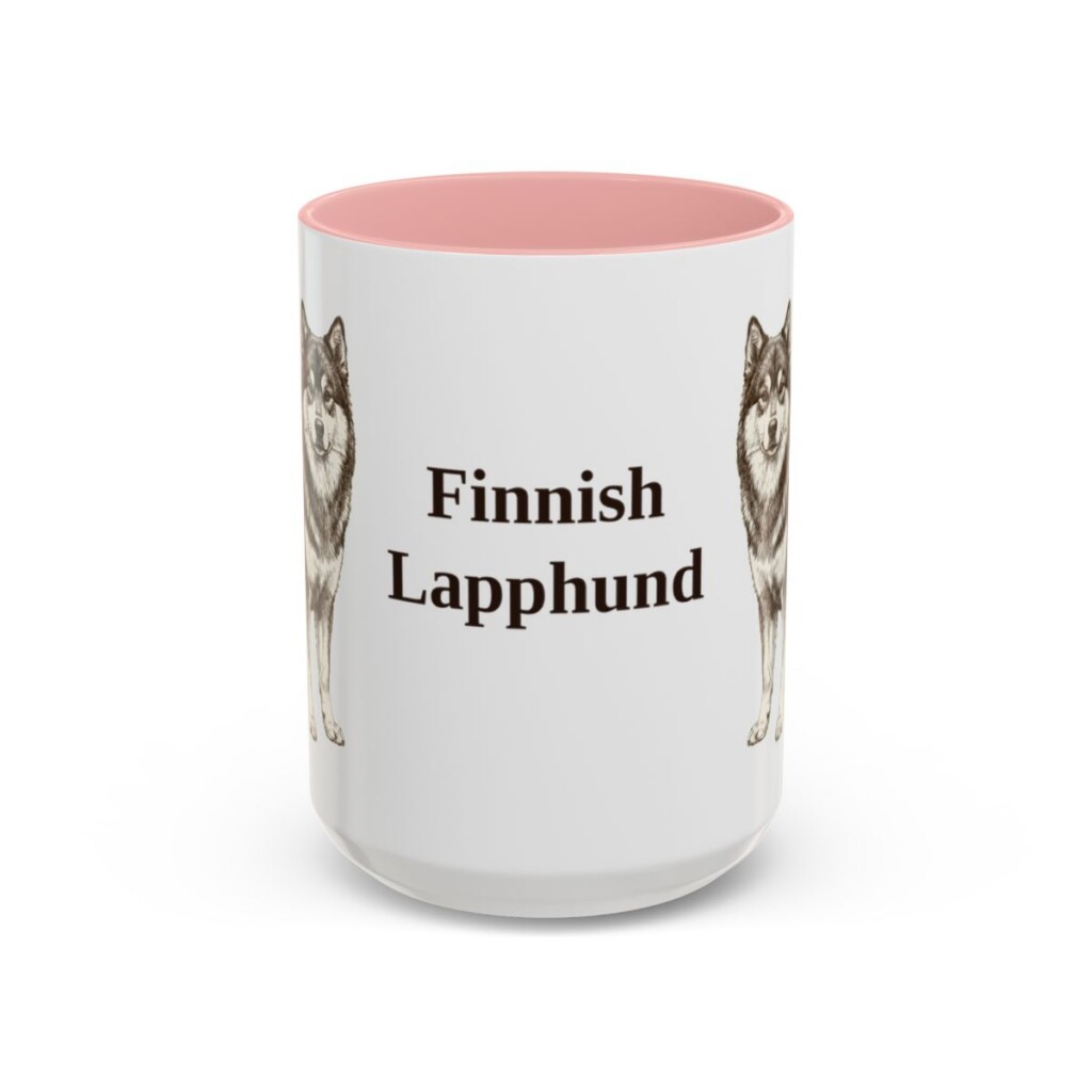 15oz-finnish-lapphund-mug-pink 15oz Finnish Lapphund Mug, Pink, front view