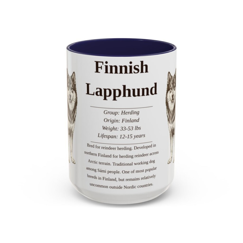 15oz Finnish Lapphund Mug, Navy, front view