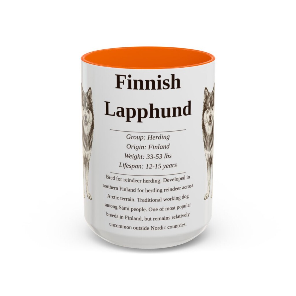 15oz Finnish Lapphund Mug, Orange, front view