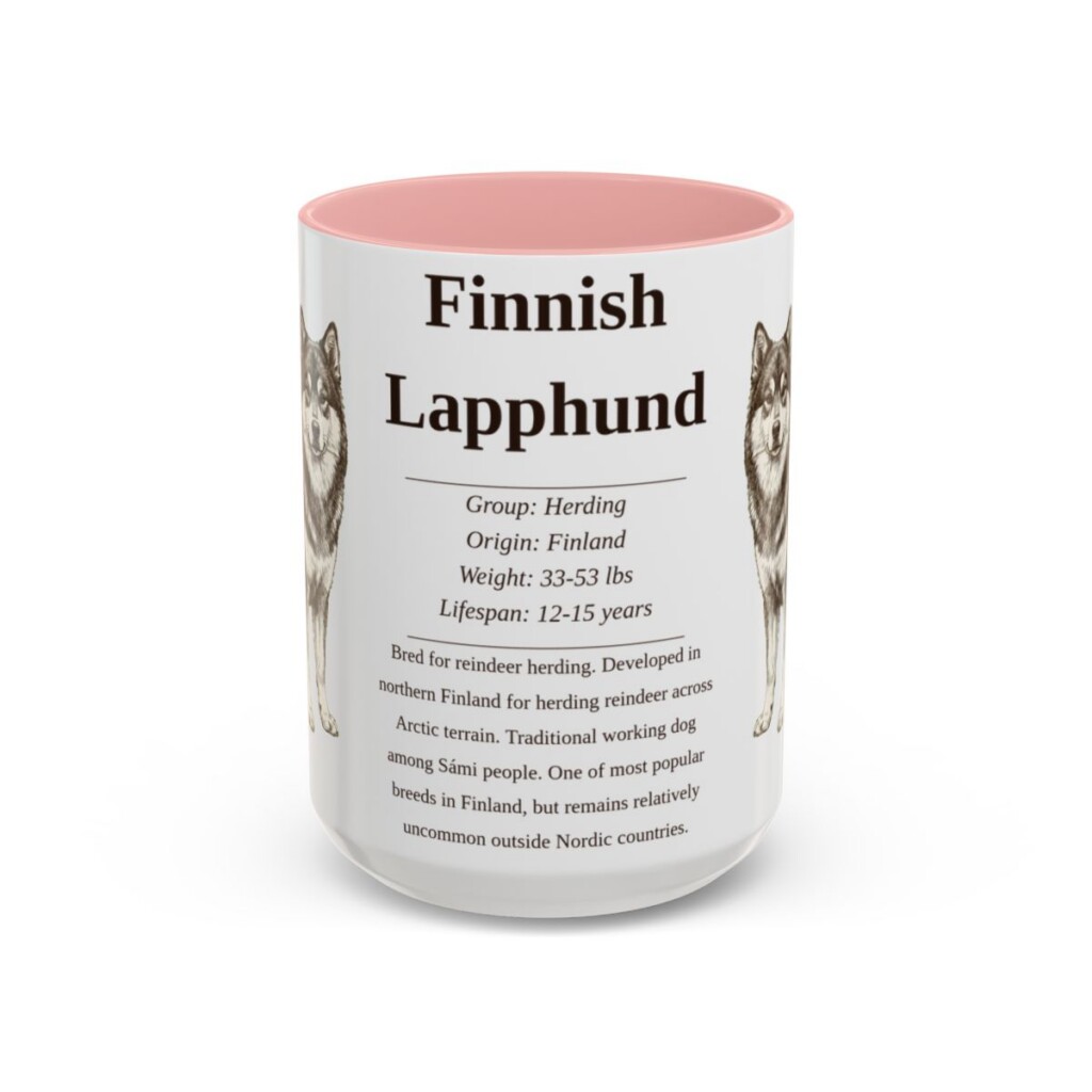 15oz Finnish Lapphund Mug, Pink, front view