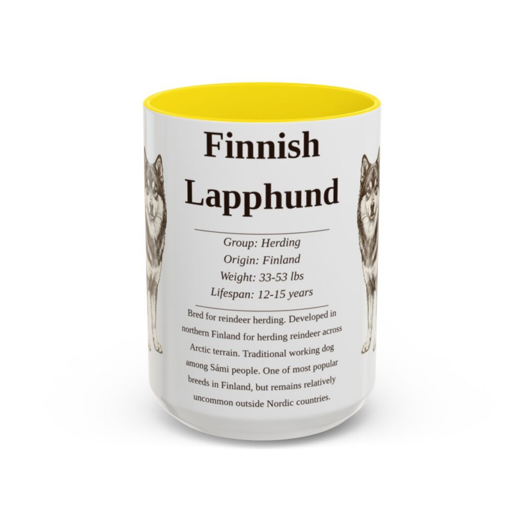 15oz Finnish Lapphund Mug, Yellow, front view