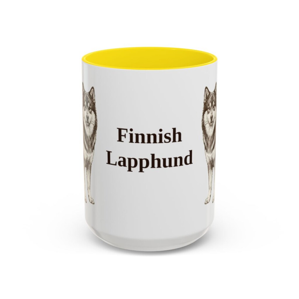 15oz-finnish-lapphund-mug-yellow 15oz Finnish Lapphund Mug, Yellow, front view