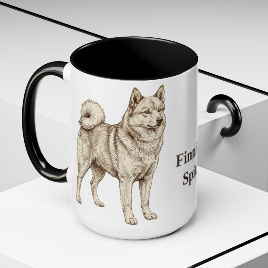 15oz Finnish Spitz Mug, Black, lifestyle photo