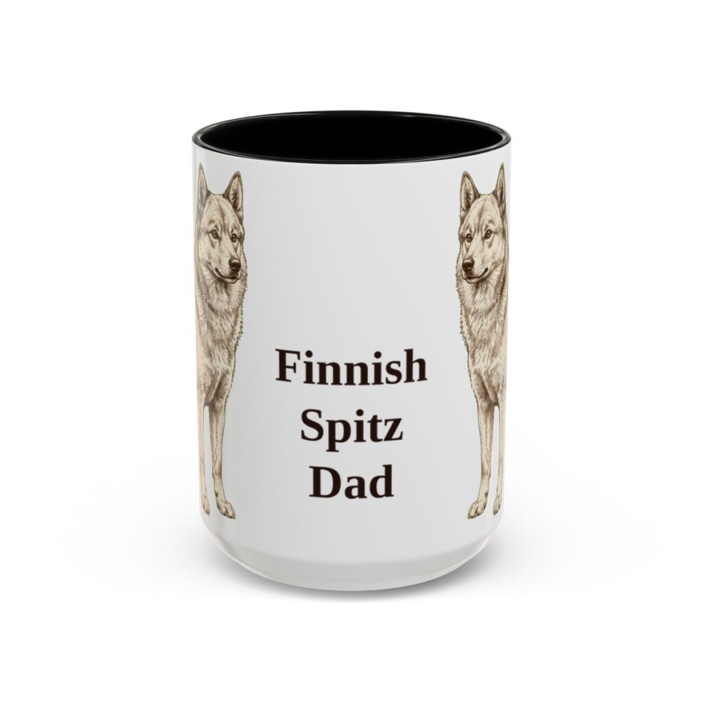 15oz Finnish Spitz Dog Dad Mug, Black, front view