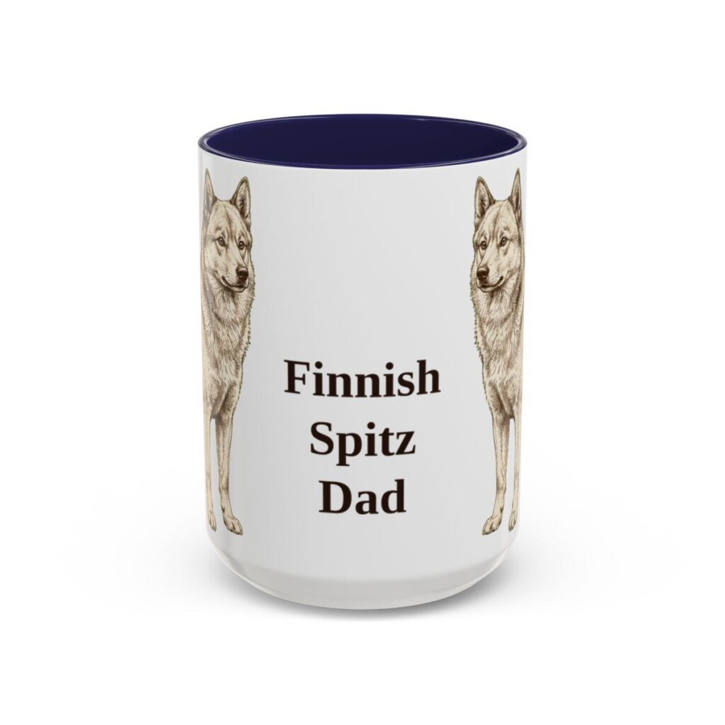 15oz Finnish Spitz Dog Dad Mug, Navy, front view