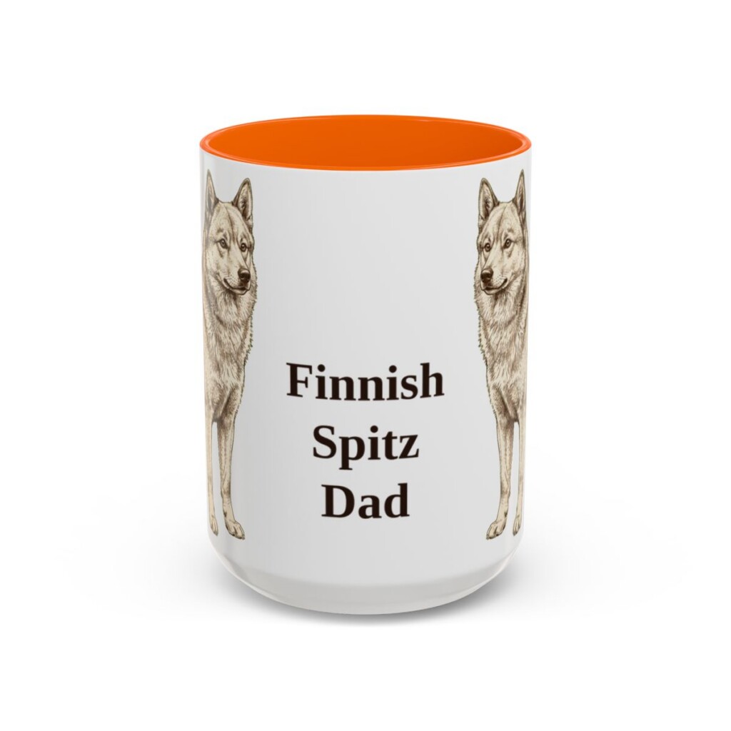 15oz Finnish Spitz Dog Dad Mug, Orange, front view