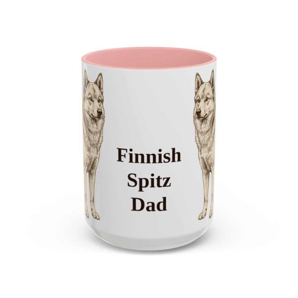 15oz Finnish Spitz Dog Dad Mug, Pink, front view
