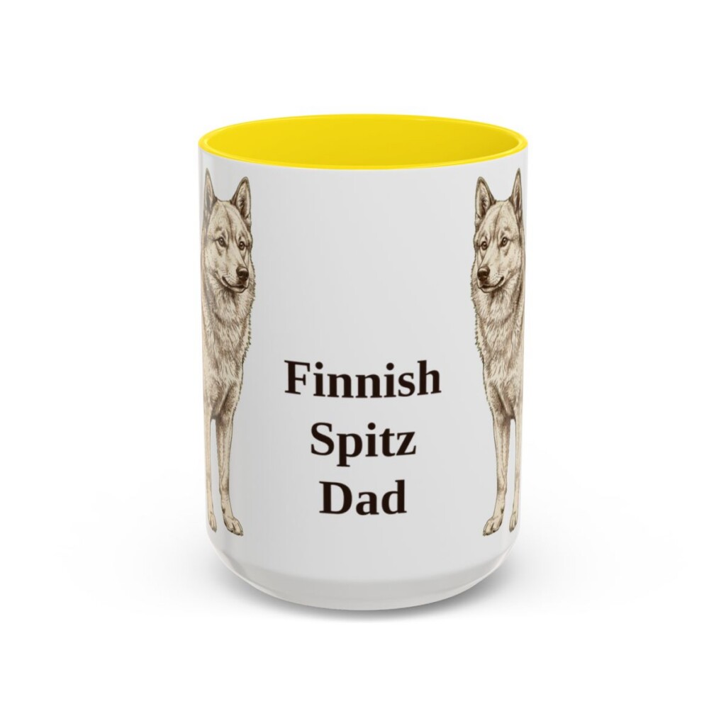 15oz Finnish Spitz Dog Dad Mug, Yellow, front view